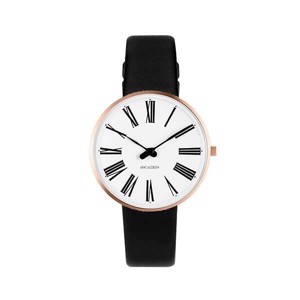 Arne Jacobsen ur - Roman -  Ø34 mm - Rosaforgyldt & Sort læderrem
